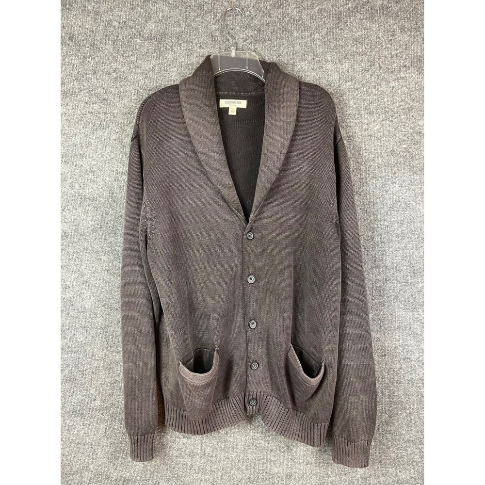 Goodthreads Cardigan Sweater Mens XL Gray Cotton Shawl Collar Button